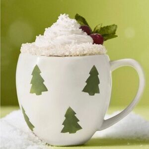 Anthropologie Vida Icon Stoneware Mug | Tree | White Green | NIB